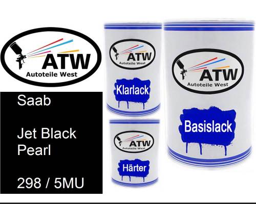 Saab, Jet Black Pearl, 298 / 5MU: 500ml Lackdose + 500ml Klarlack + 250ml Härter - Set, von ATW Autoteile West.